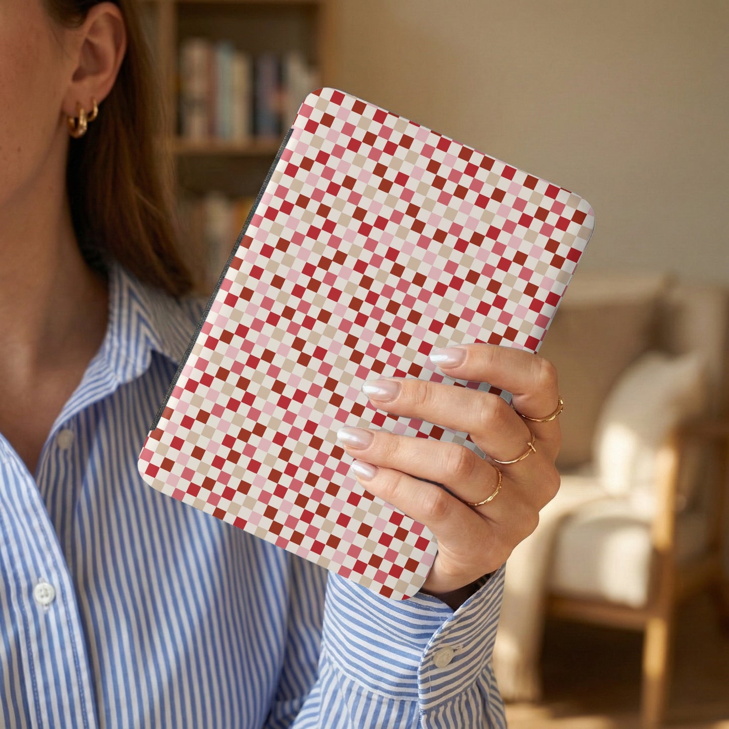 Stylish Red and Pink Checkered Tablet Case Cover
