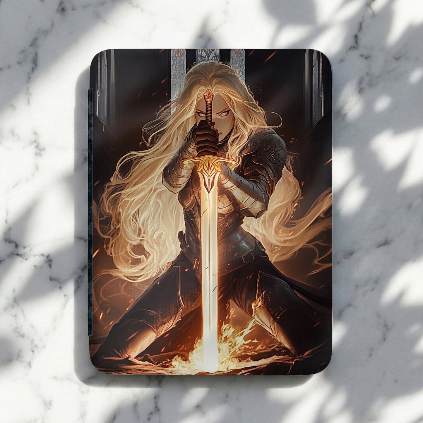 Fierce Blonde Warrior Woman Sword Fire Power product type