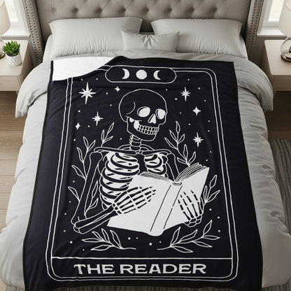 The Reader Skeleton Tarot Card Design Blanket