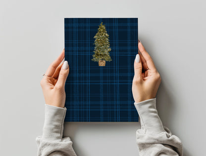 Festive Blue Plaid Christmas Tree Greeting Card
