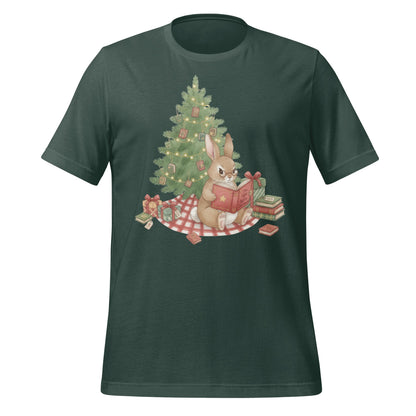Christmas Tree Bunny Reading Book Graphic T-Shirt