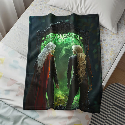 Fantasy Themed Dual Warriors Art Print Blanket
