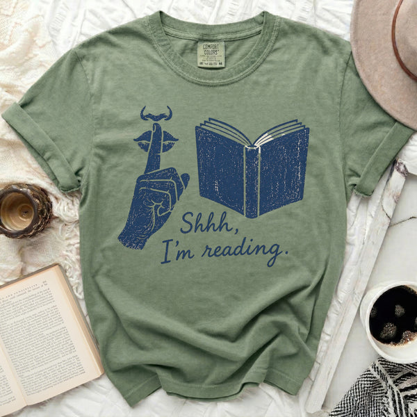Shhh, I'm Reading Tee in Moss