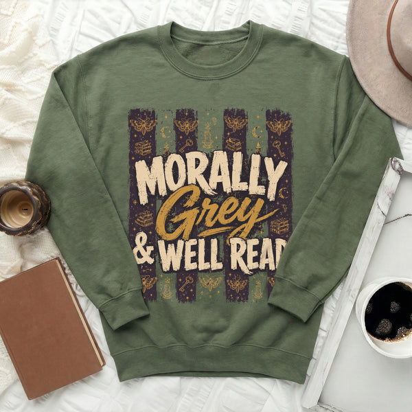 Morally Grey & Well Read Sweatshirt in Military Green