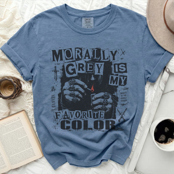 Morally Grey Aesthetic Tee in Blue Jean