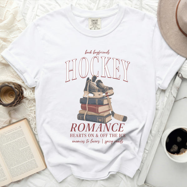 Book Boyfriends Hockey Romance Spicy Reads Tee in White