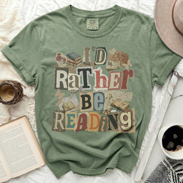 I'd Rather Be Reading Collage Tee in Moss