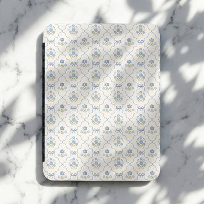 Elegant Blue Floral Pattern Rectangular Tray