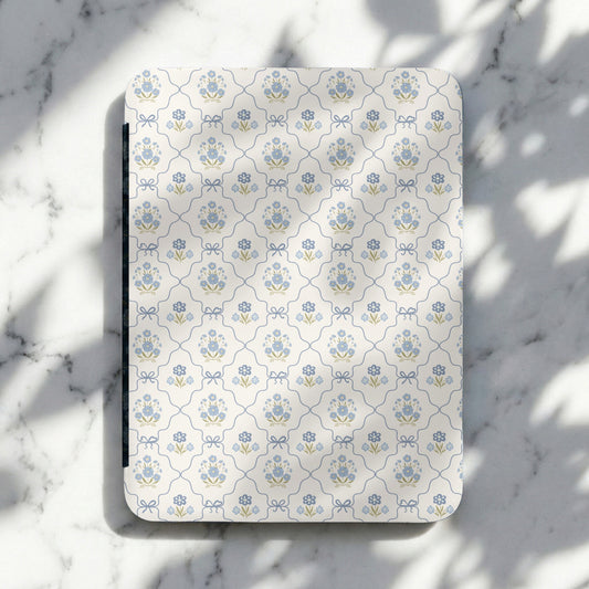 Elegant Blue Floral Pattern Rectangular Tray