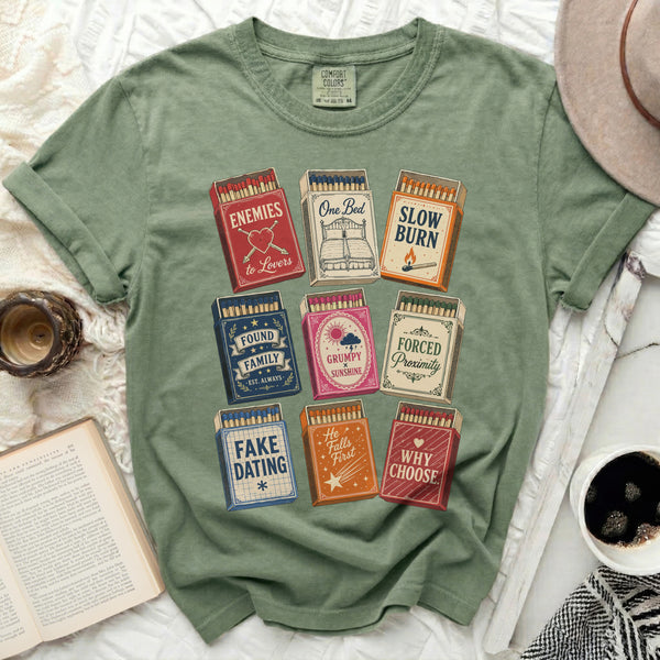 Iconic Romance Trope Matchbox Tee in Moss