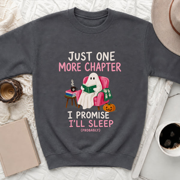 The 'Just One More Chapter' Ghost Sweatshirt in Dark Heather