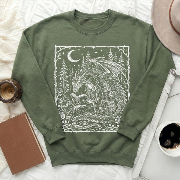 Moonlit Lorekeeper Sweatshirt in Military Green