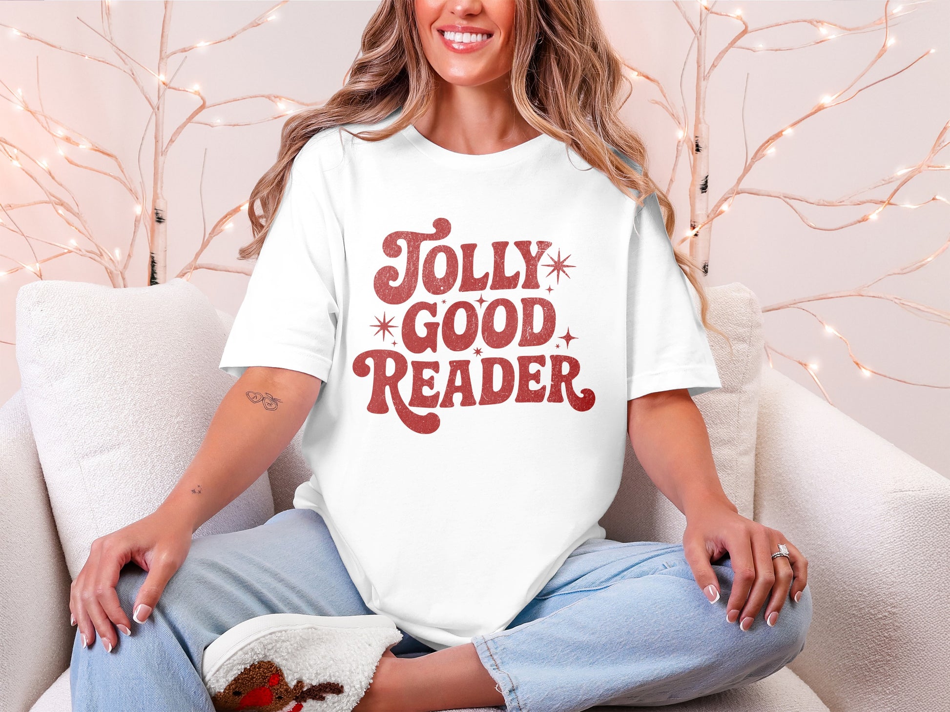 Jolly Good Reader Trendy Graphic Tee Shirt Product