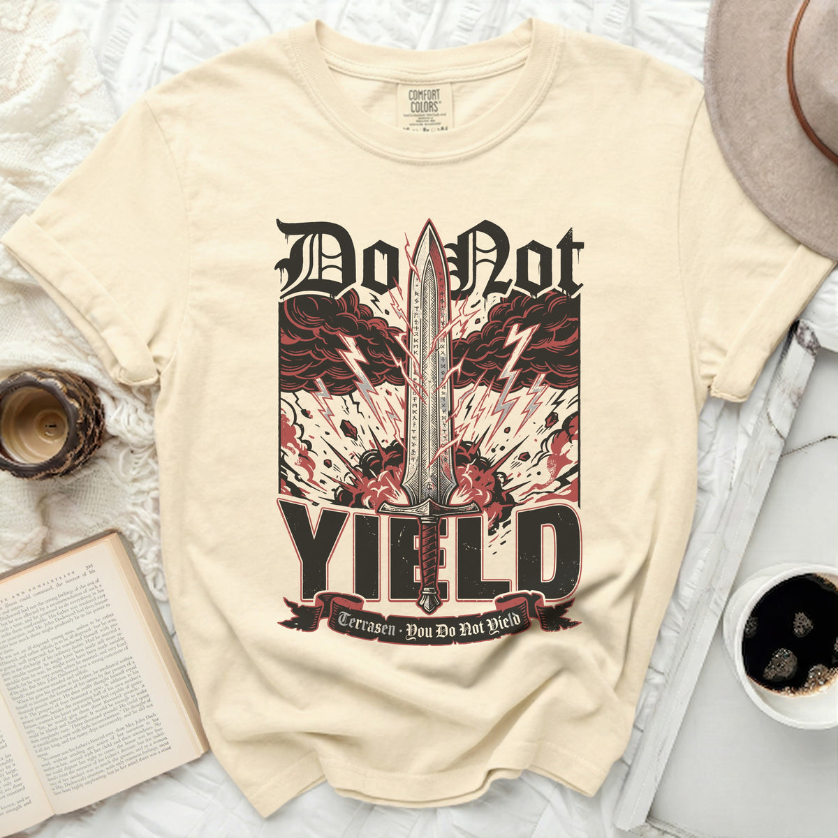 T-shirt with a sword graphic and the words "Do Not YIELD".