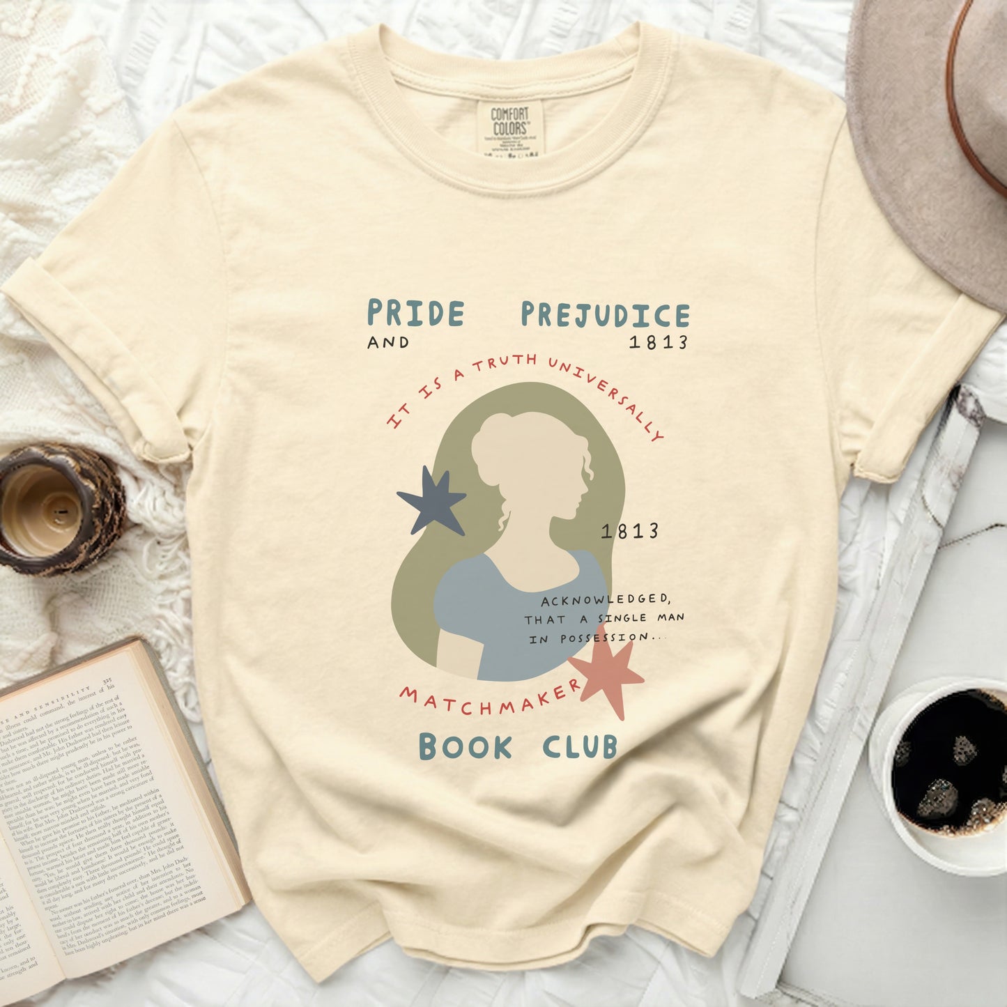 Pride and Prejudice 1813 Matchmaker Book Club t-shirt.