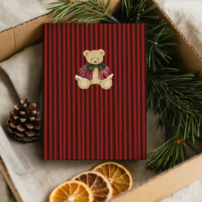 Festive Red Striped Teddy Bear Christmas Notebook