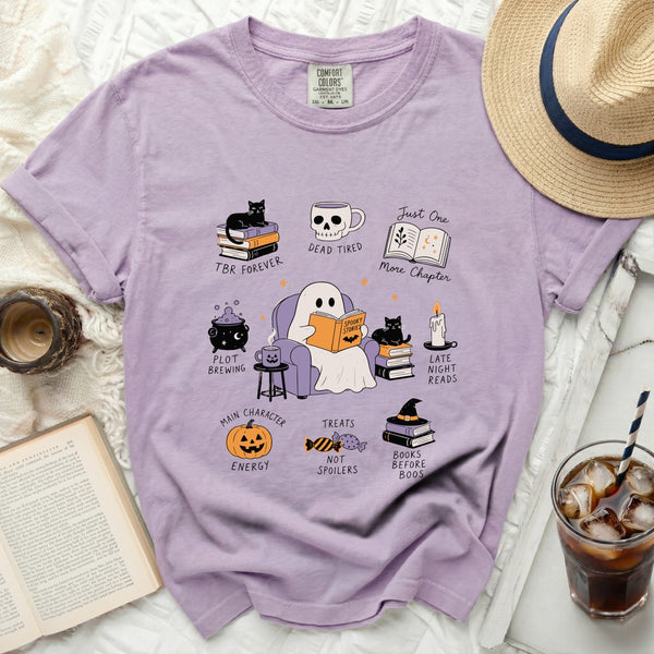 Cozy Ghostly Reads Tee in Orchid