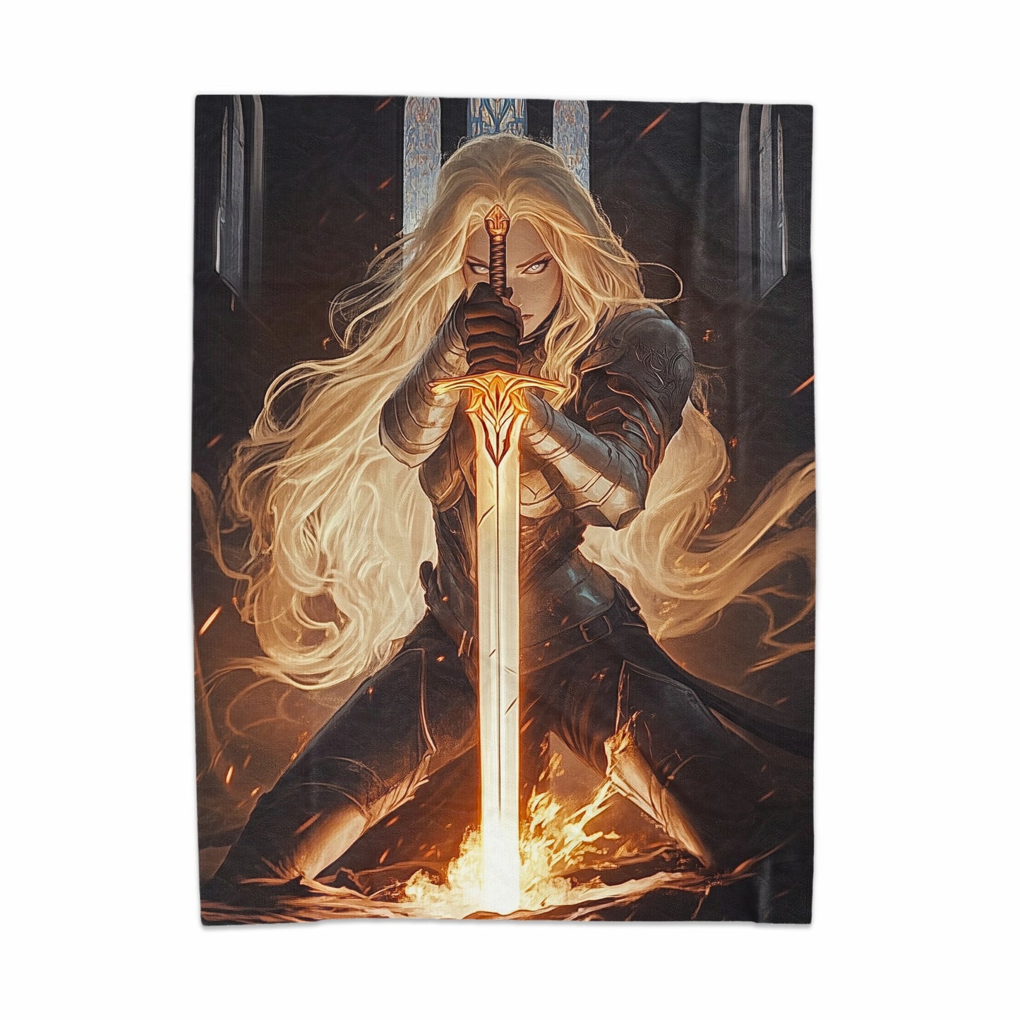 Epic Warrior with Fiery Sword Art Print Poster