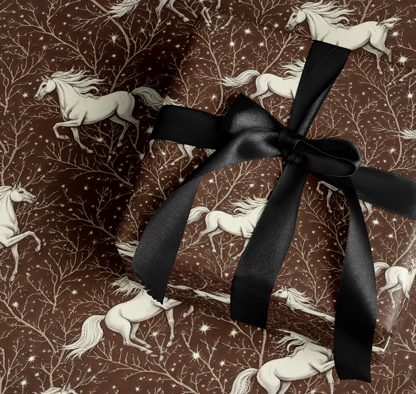 Elegant Unicorns with Trees Pattern Wrapping Paper