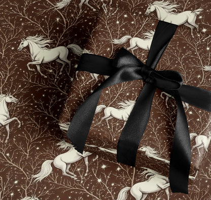 Elegant Unicorns with Trees Pattern Wrapping Paper