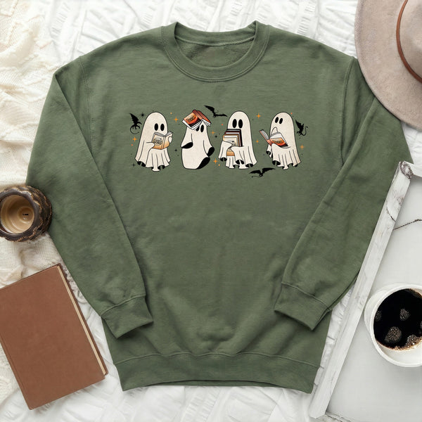 Fourth Wing Ghost Book Sweatshirt in Military Green