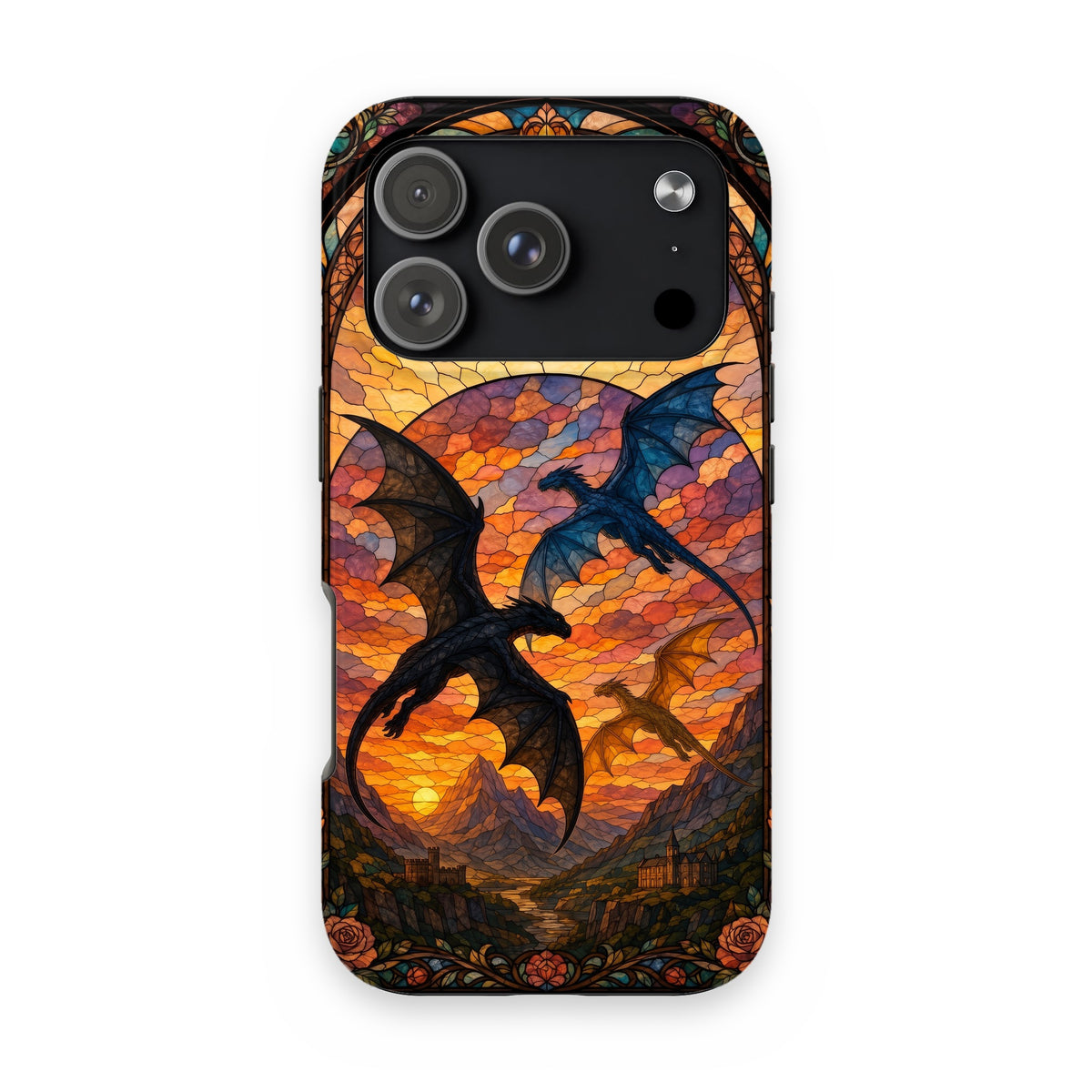 Fourth Wing Stained Glass Sunset Dragons Phone Case on iPhone 18 Pro