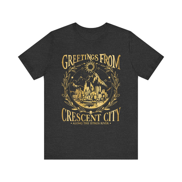Greetings from Crescent City Tee in Dark Grey Heather