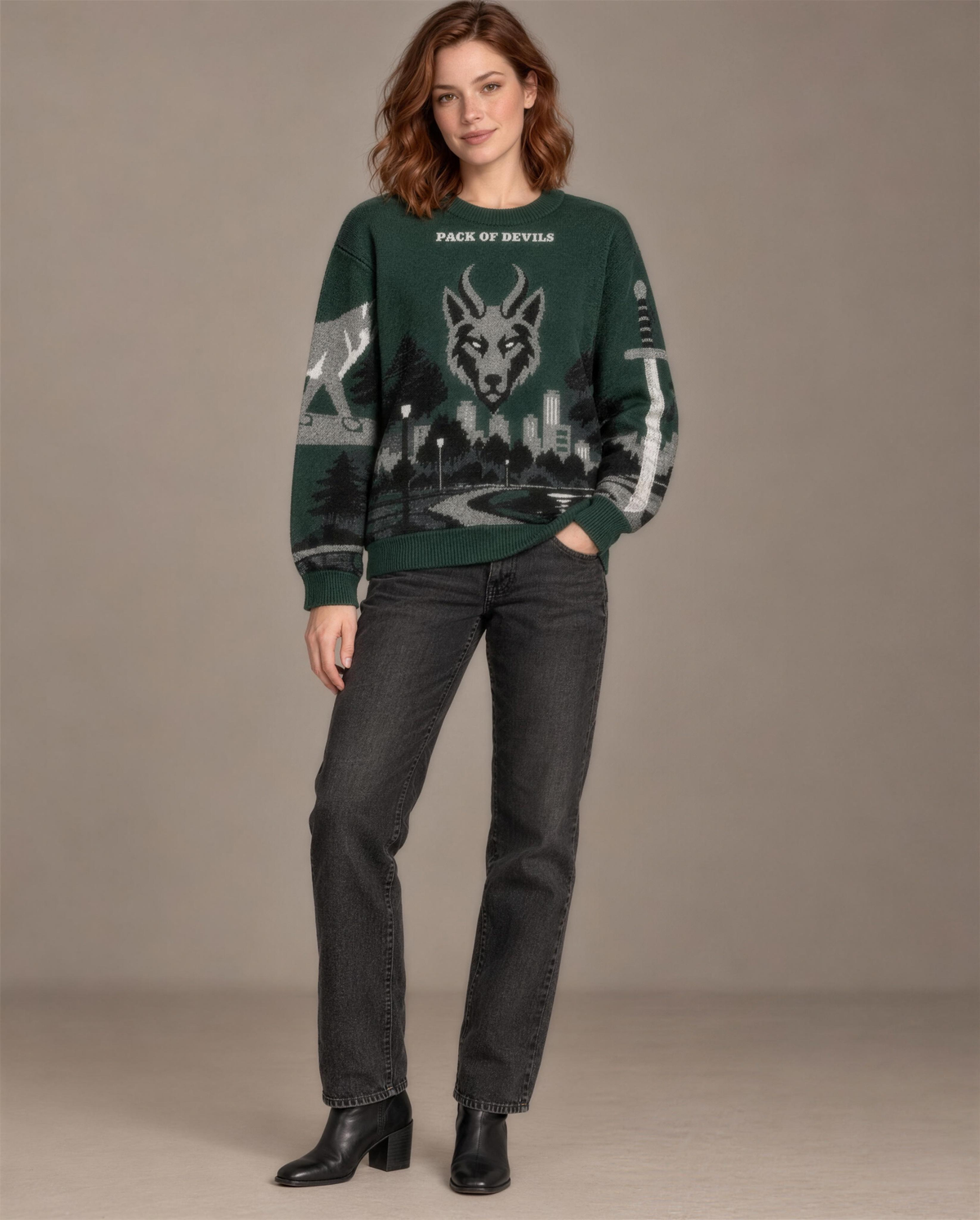 Pack of Devils knitted sweater, full length
