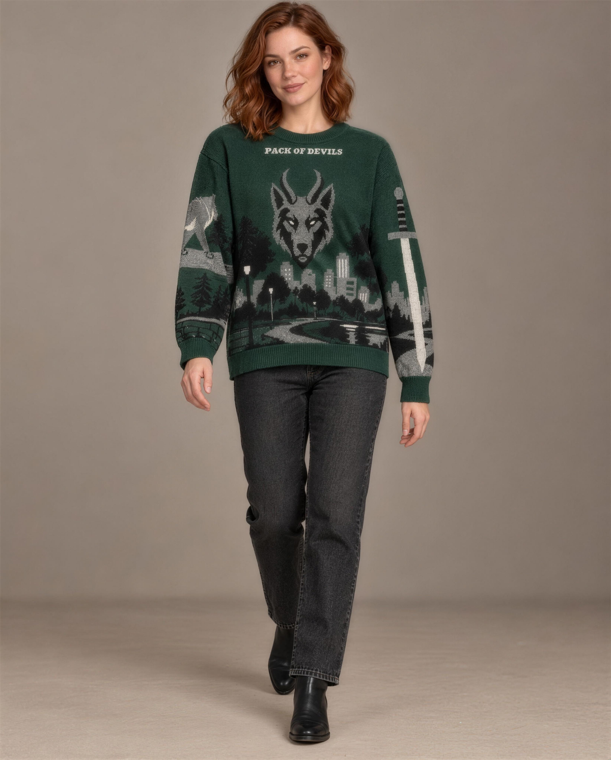 Pack of Devils knitted sweater, walking