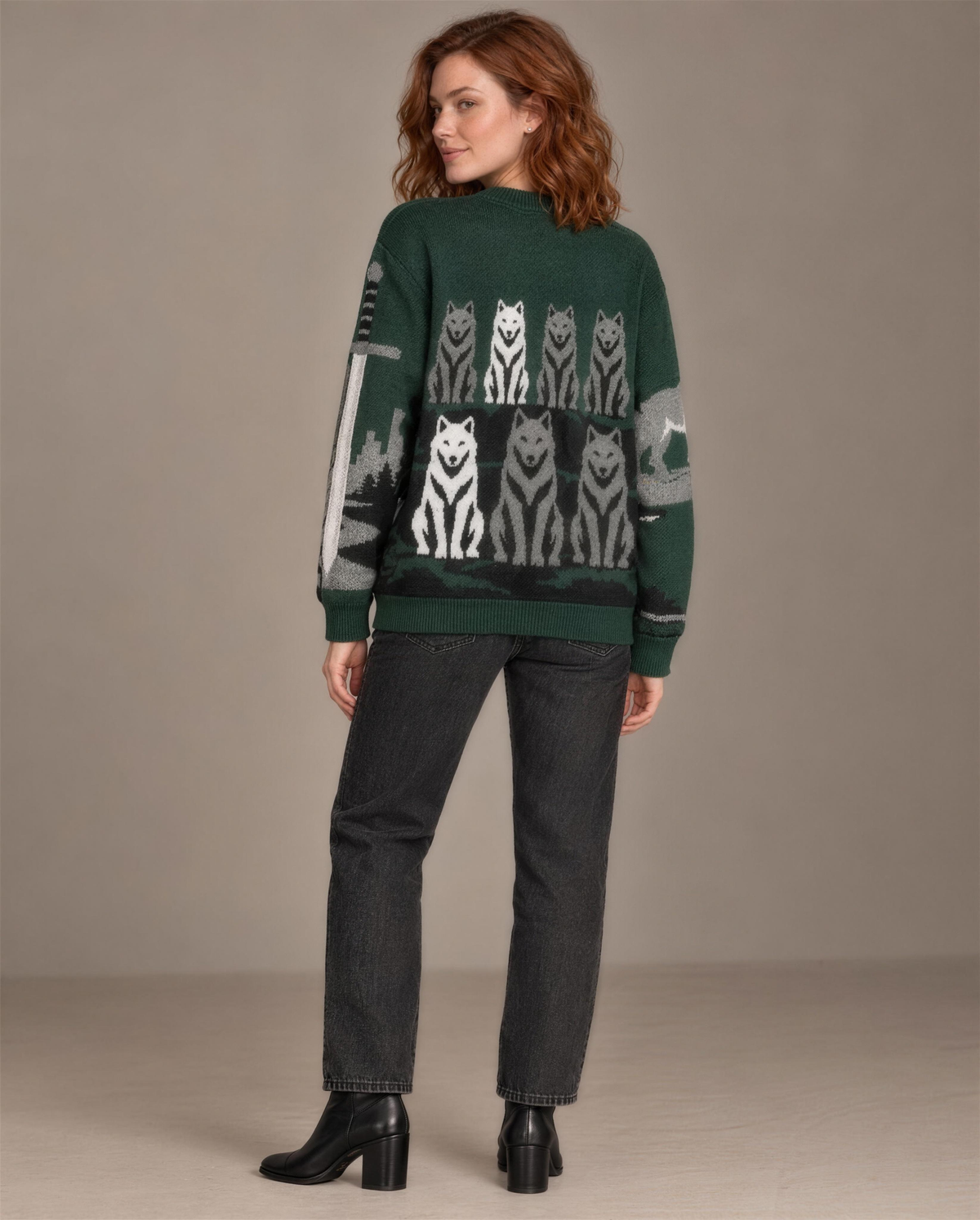 Pack of Devils knitted sweater, back with seven wolves