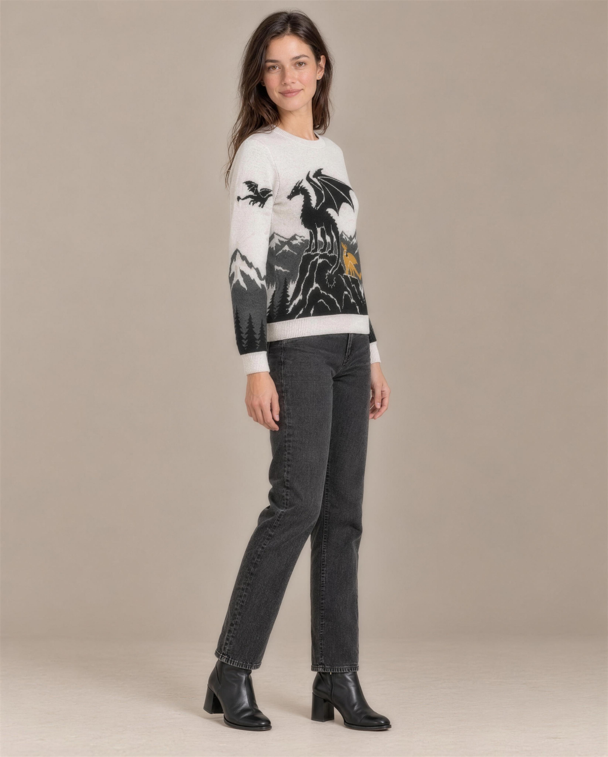 Tairn and Andarna knitted sweater, black dragon sleeve