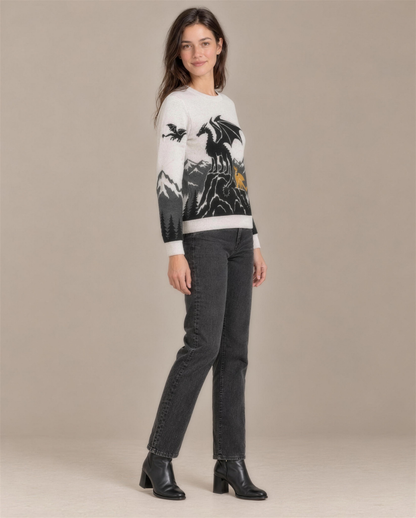 Tairn and Andarna knitted sweater, black dragon sleeve