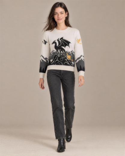 Tairn and Andarna knitted sweater, walking