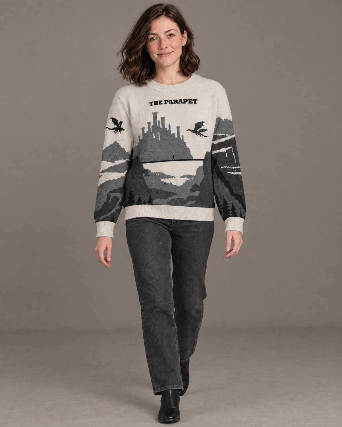 The Parapet knitted sweater, walking