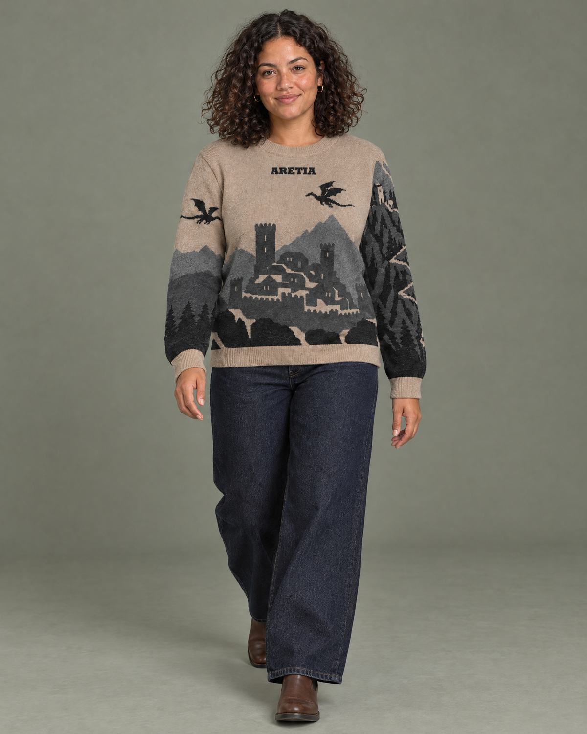 Aretia knitted sweater, walking