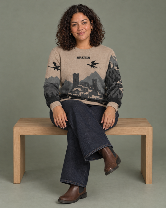 Aretia knitted sweater, seated