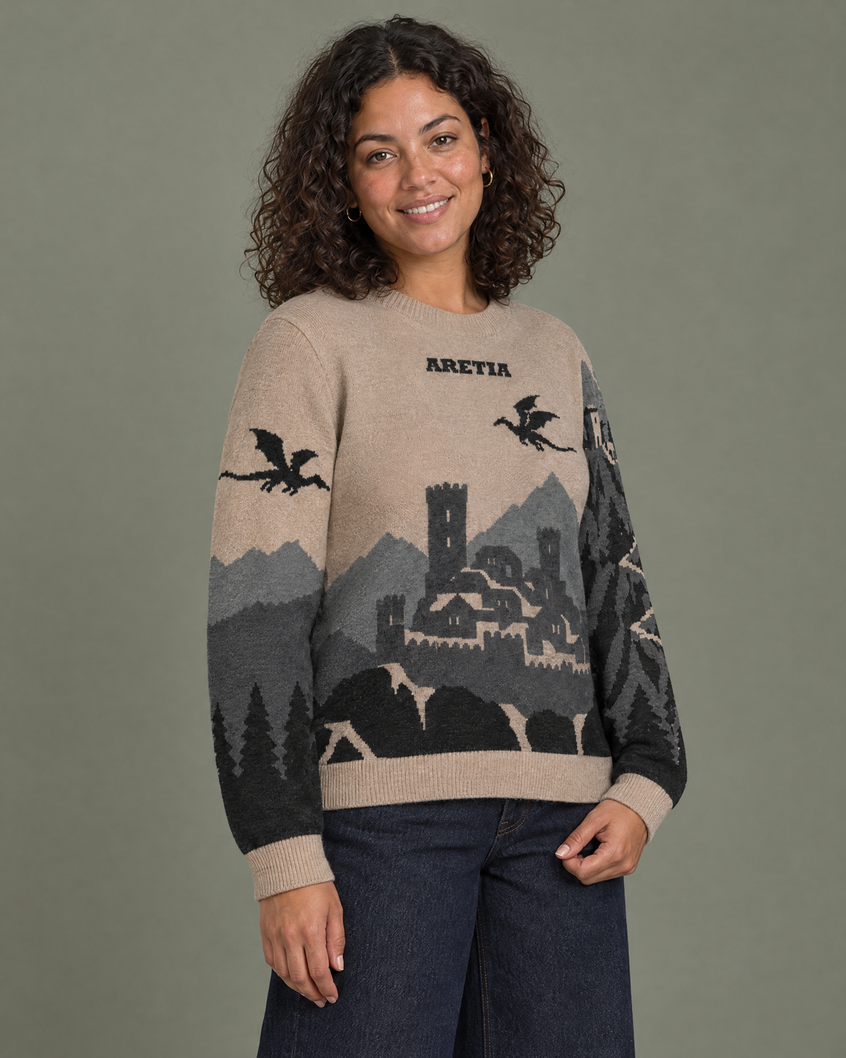 Aretia knitted sweater, dragon sleeve