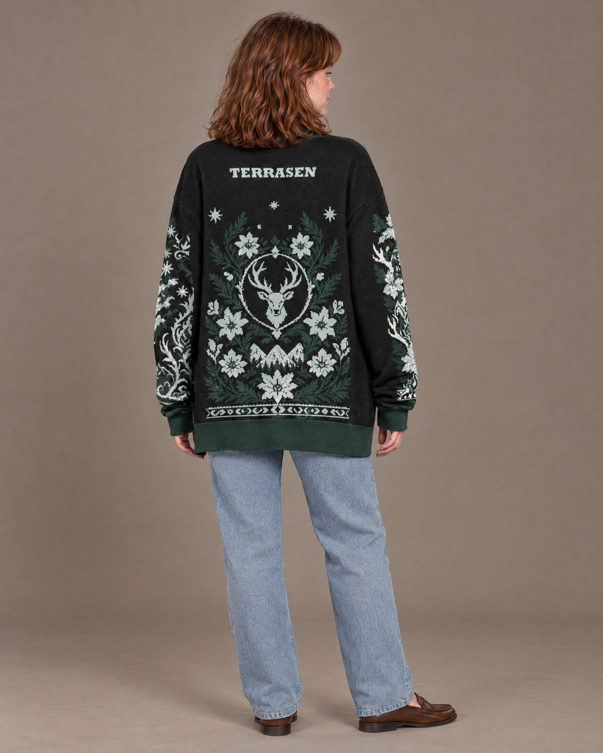 Terrasen Stag Knitted Cardigan back view