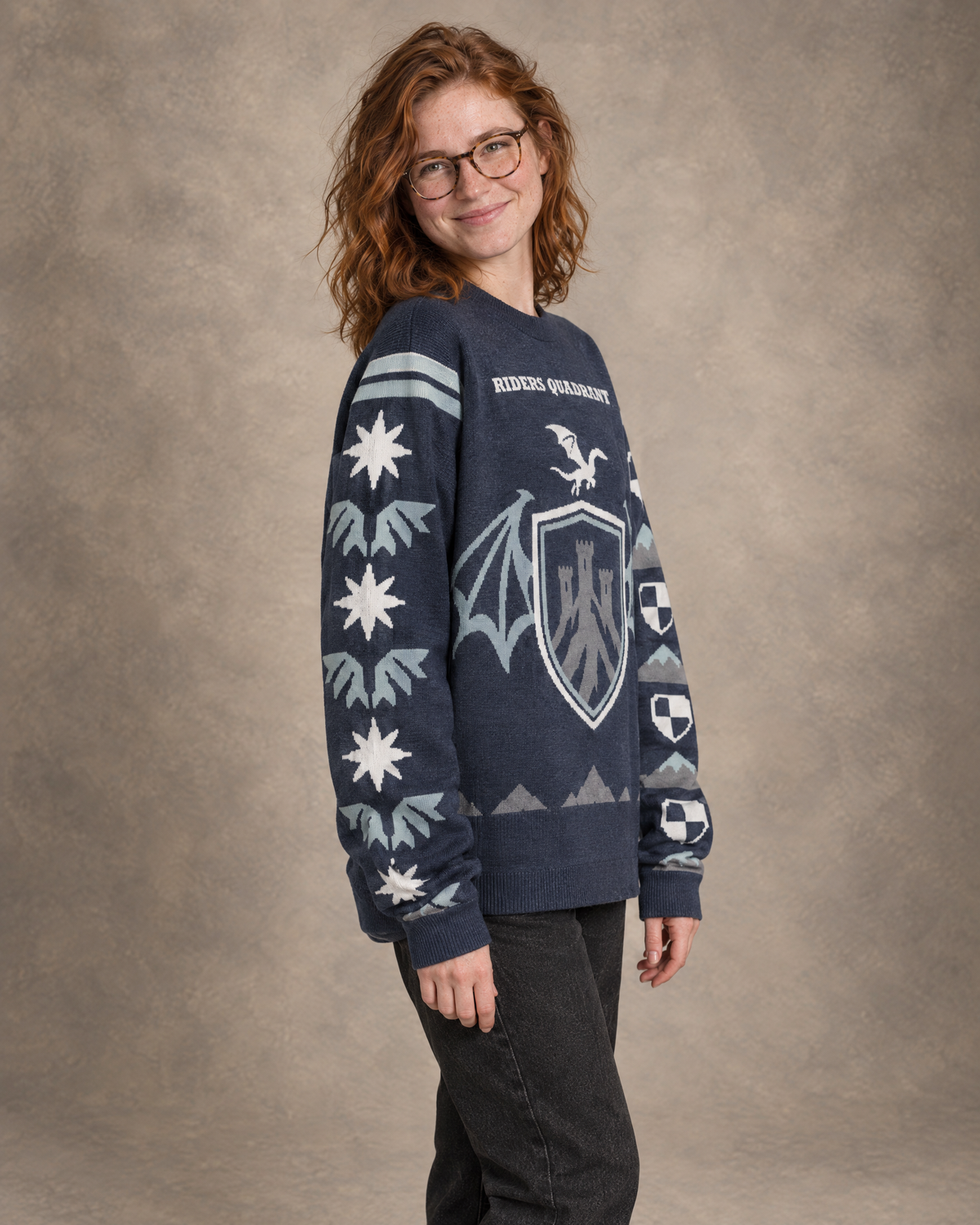 Riders Quadrant knitted sweater, three-quarter view