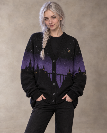 Fly or Die Basgiath Night Knitted Cardigan, oversized fit, studio