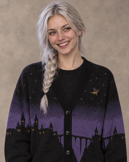 Fly or Die Basgiath Night Knitted Cardigan, close-up