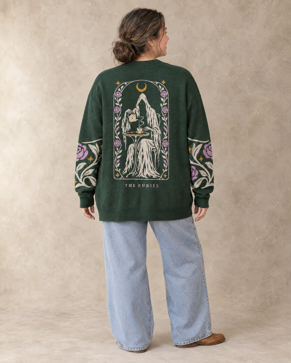 The Suriel Tarot Knitted Cardigan, back view