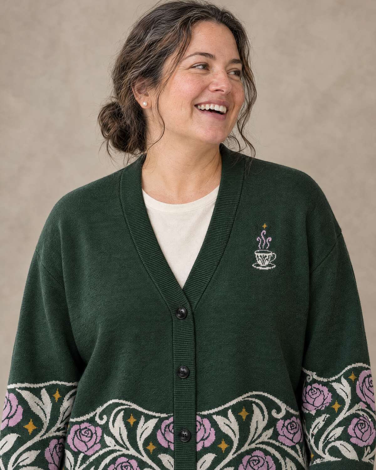 The Suriel Tarot Knitted Cardigan, close-up