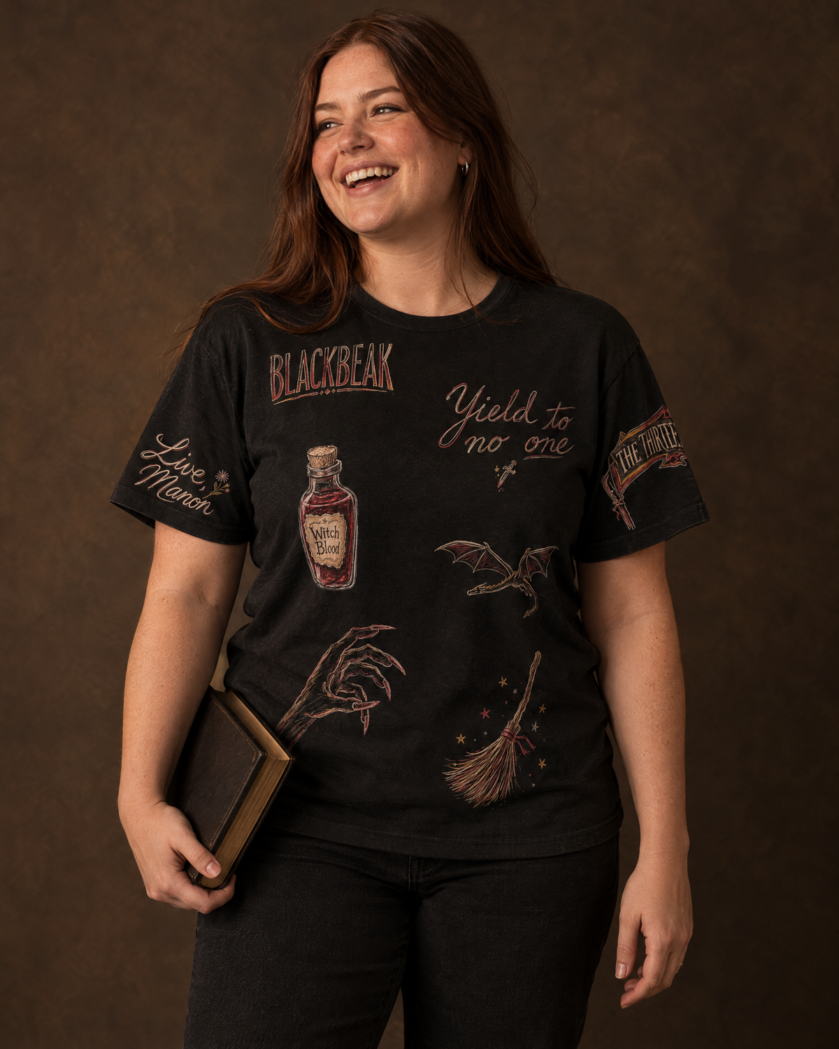 Manon and the Thirteen Doodles Tee, front, worn