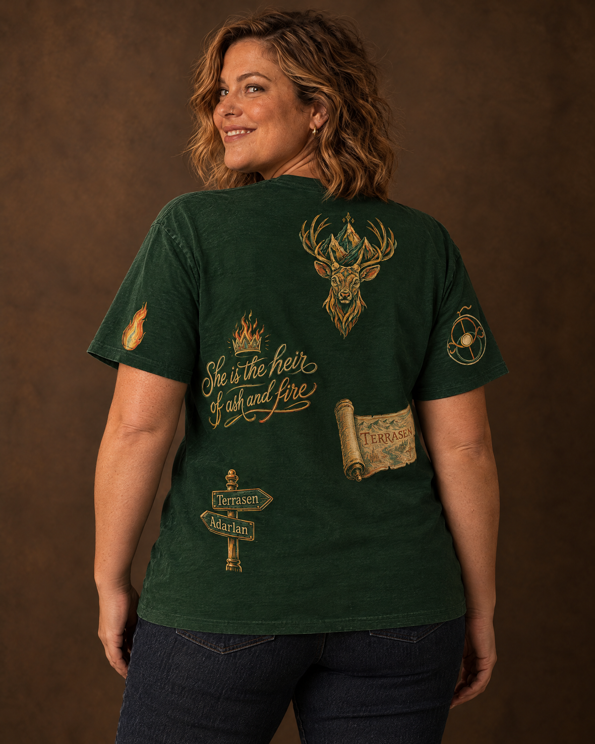 Aelin Fireheart Doodles Tee, worn back view