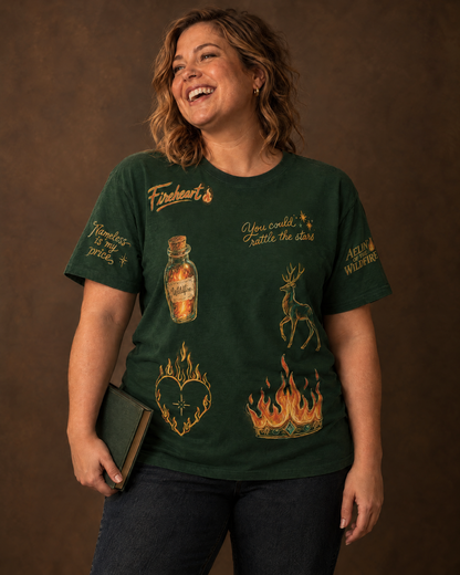 Aelin Fireheart Doodles Tee, front, worn