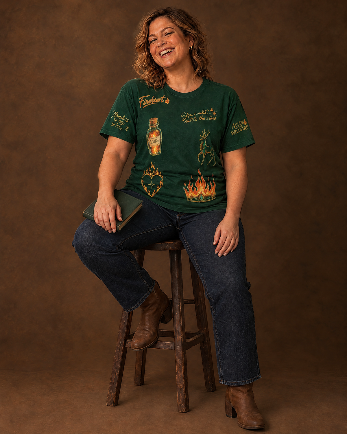 Aelin Fireheart Doodles Tee, seated