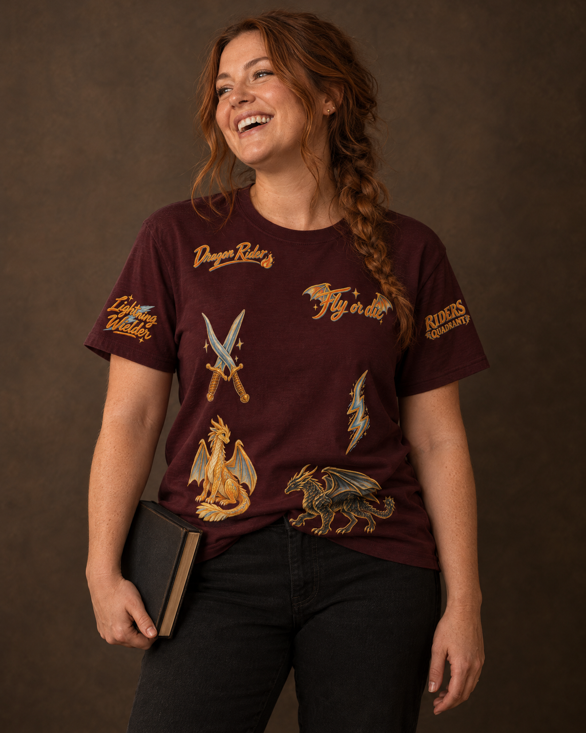 Fourth Wing Doodles Tee, front, worn