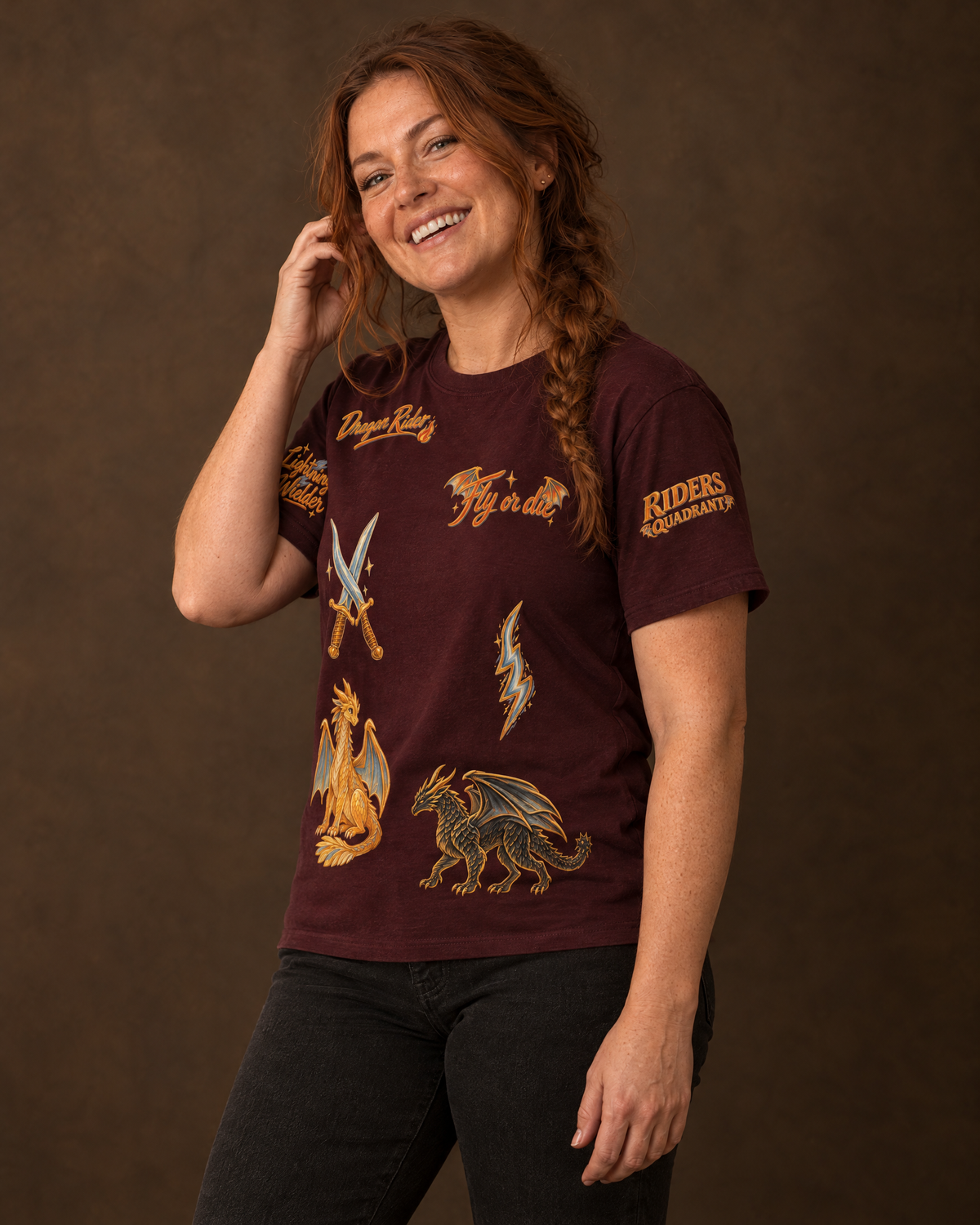 Fourth Wing Doodles Tee, three-quarter view with sleeve
