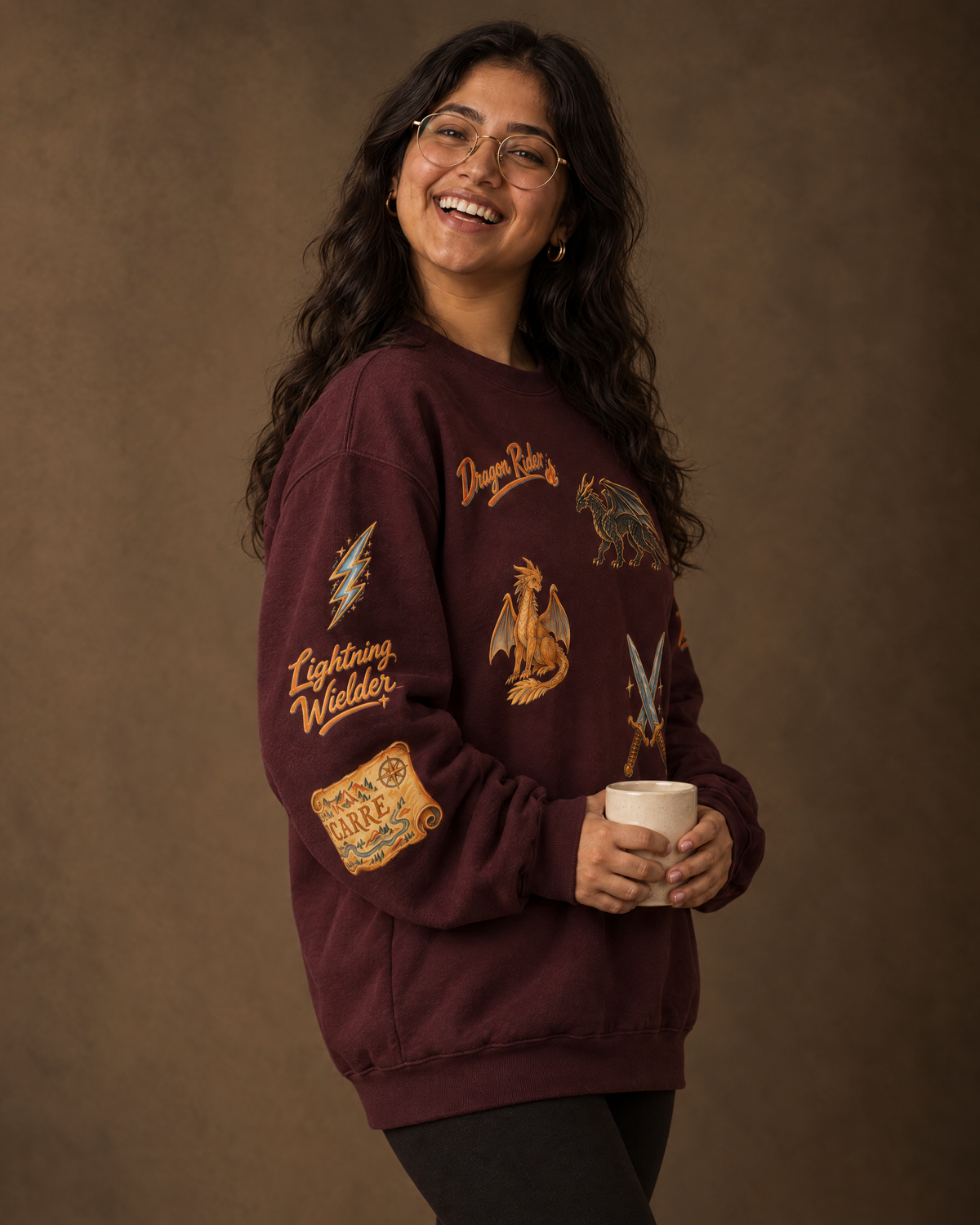 Fourth Wing Doodles Sweatshirt, three-quarter view with sleeve
